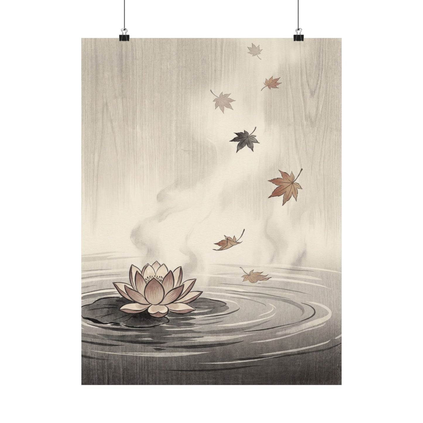 Lotus Flower Wall Art Print | Autumn Zen Ukiyo E Inspired Art Art Print
