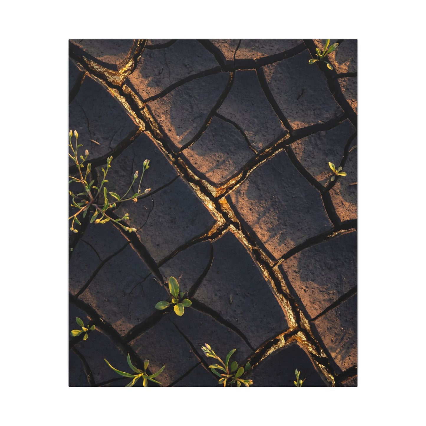 Kintsugi Cracked Earth in Golden Hour | Gold Vein Canvas Art