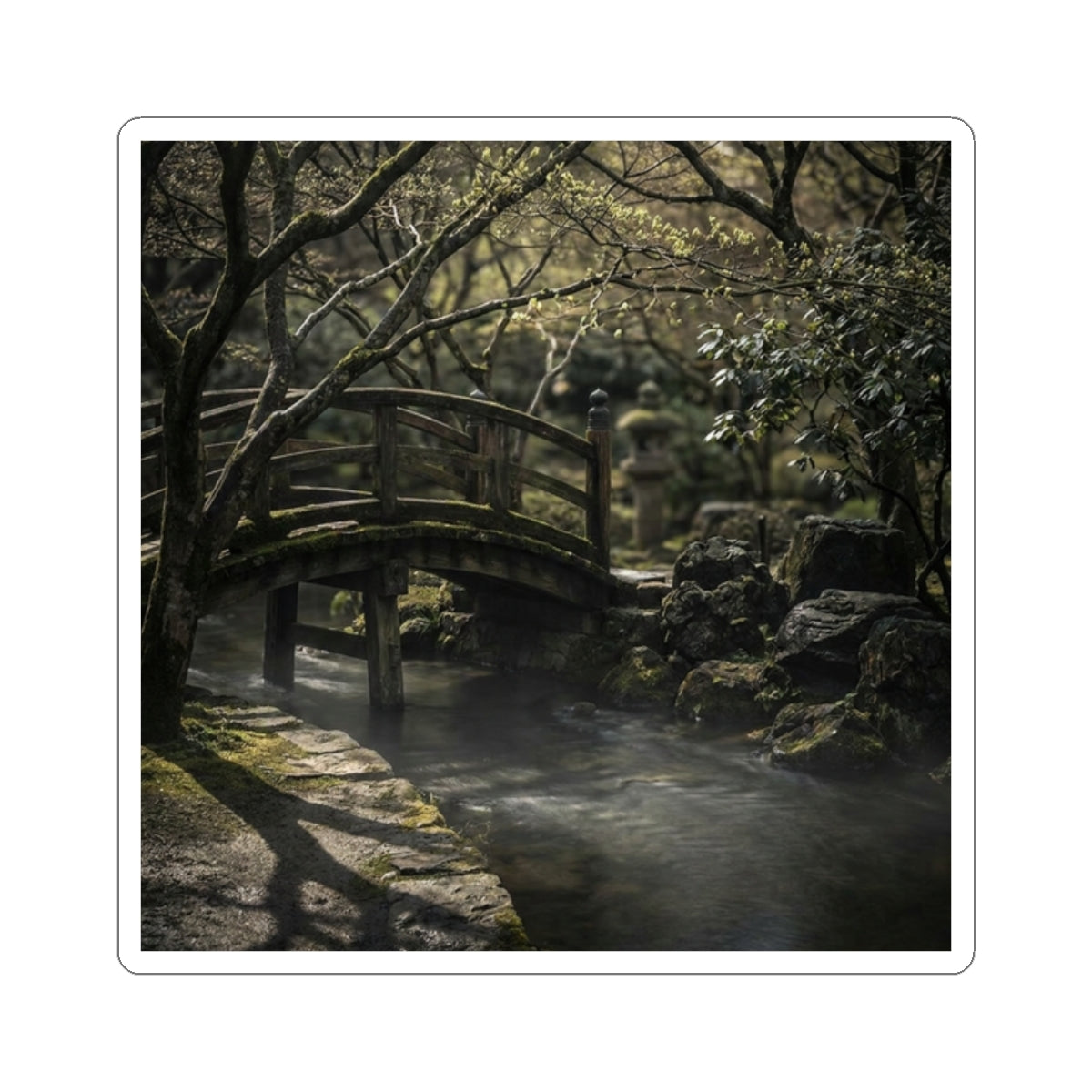 Wooden Bridge Shadow Zen Sticker | Bold Dark Japandi Art