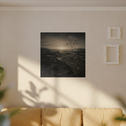 Dawn Cracked Earth Canvas Art - Dark Japandi Mono No Aware