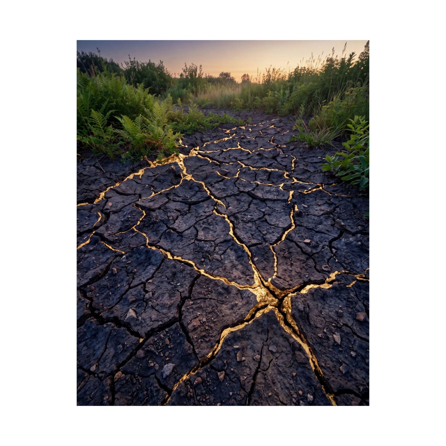 Cracked Earth Crackle Gold Wall Art Print | Beautiful Kintsugi Art