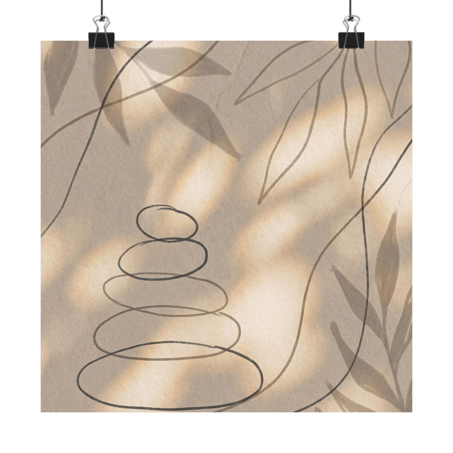 Kanso River Stones Wall Art Print - Japandi Minimal Line Art Print