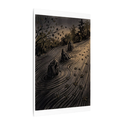Rock Garden Canvas Art | Autumn Dark Japandi Charcoal Ink Art