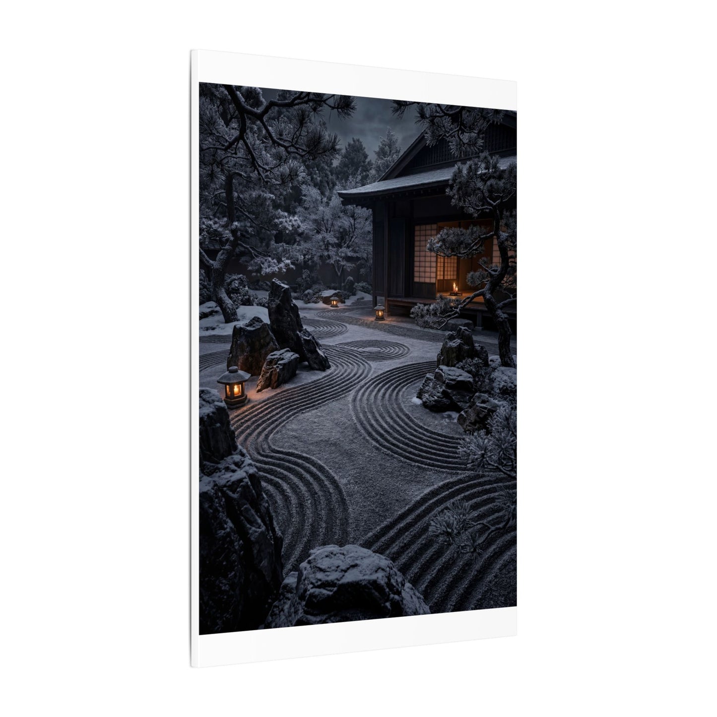Candlelight Rock Garden Canvas Art - Dark Japandi Fukinsei