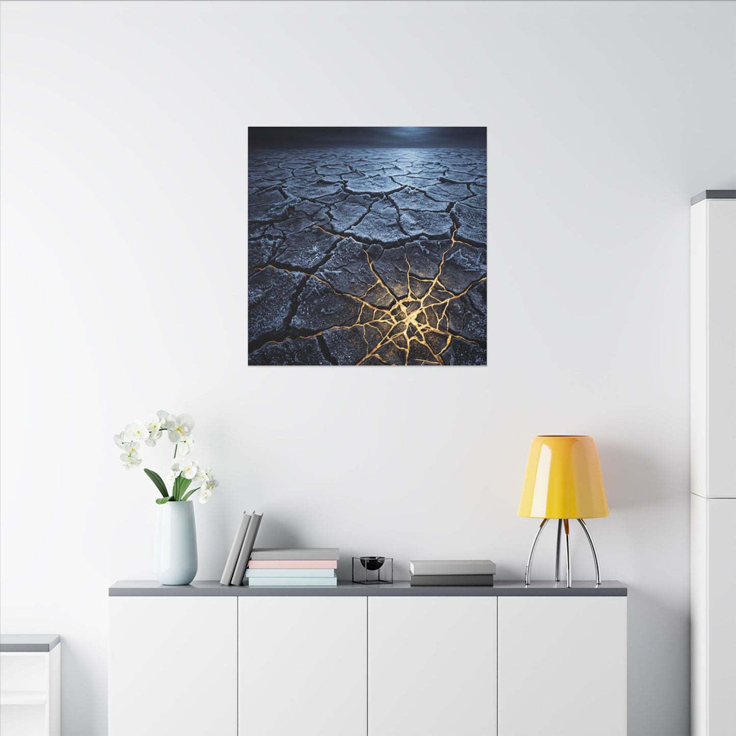 Moonlight Cracked Earth Canvas Art - Kintsugi Mono No Aware