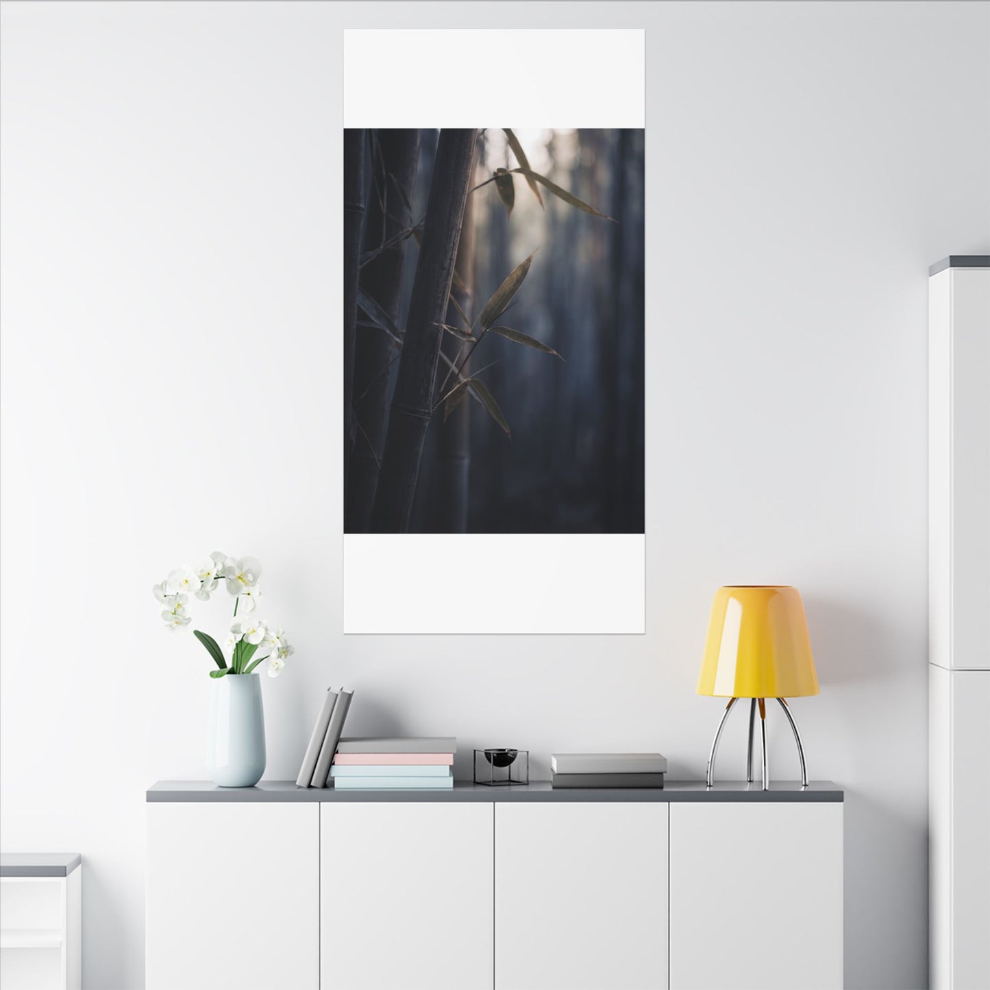 Dark Japandi Bamboo Grove in Dawn | Moody Minimal Canvas Art