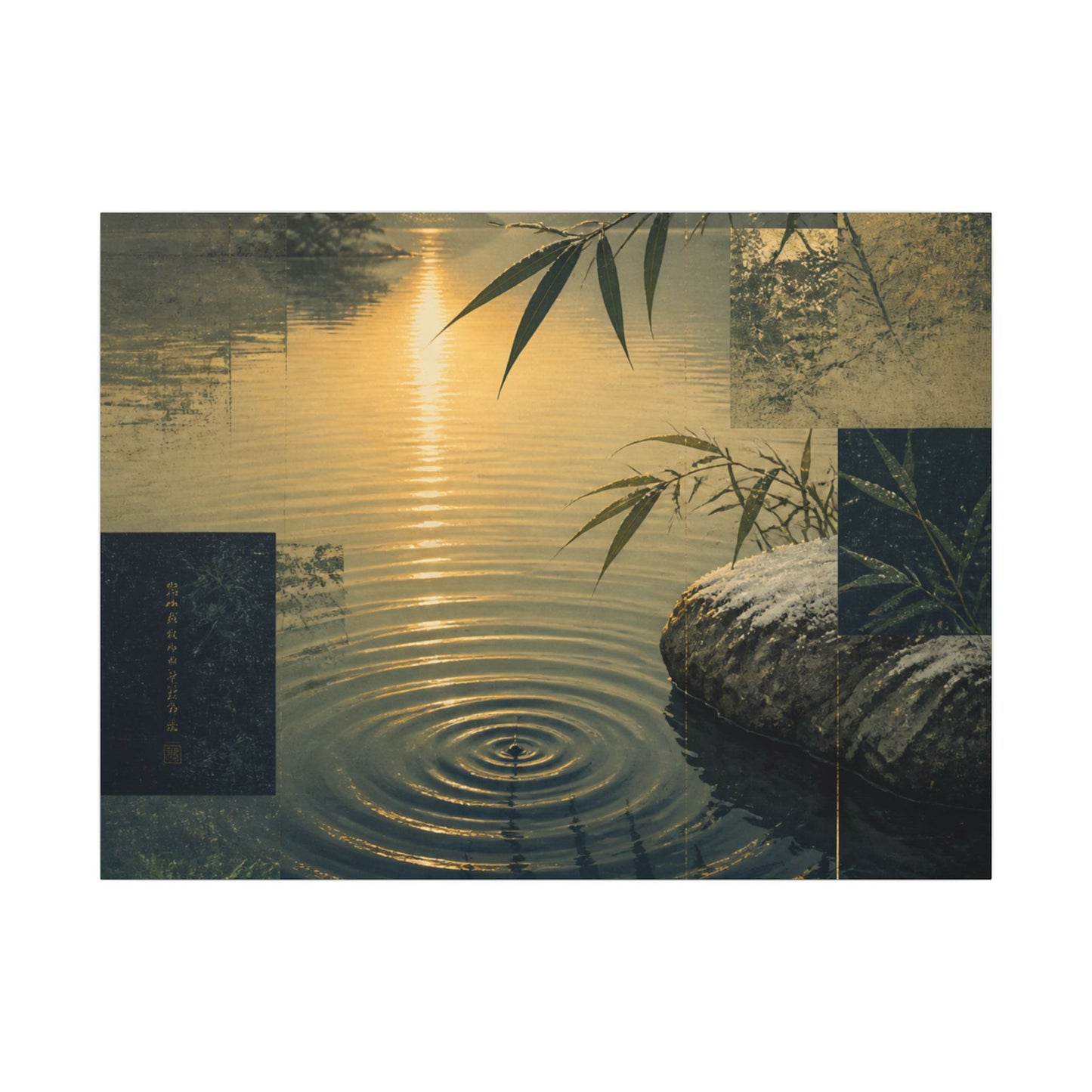 Zen Water Ripple in Golden Hour | Ukiyo E Inspired Canvas Art