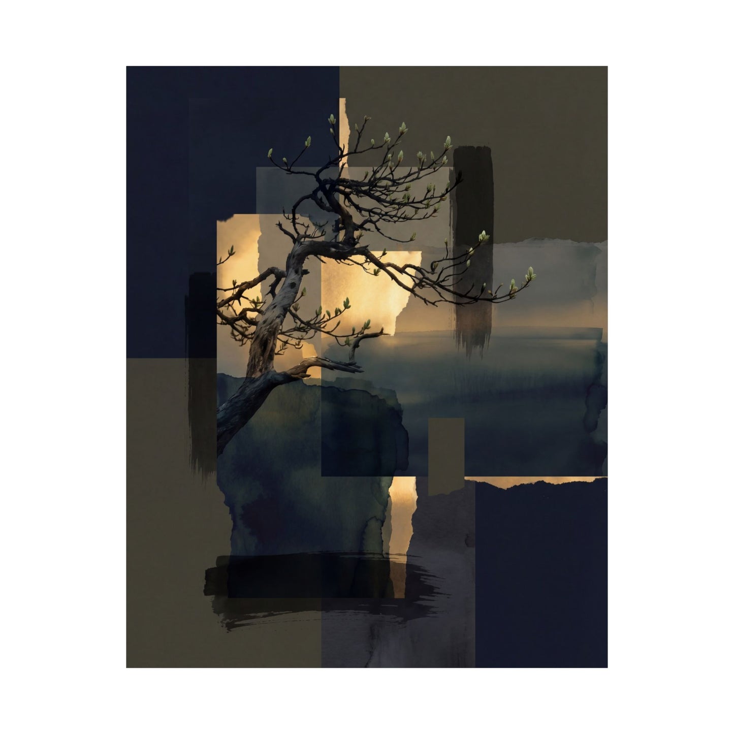 Kanso Pine Tree Wall Art Print - Dark Japandi Moody Minimal