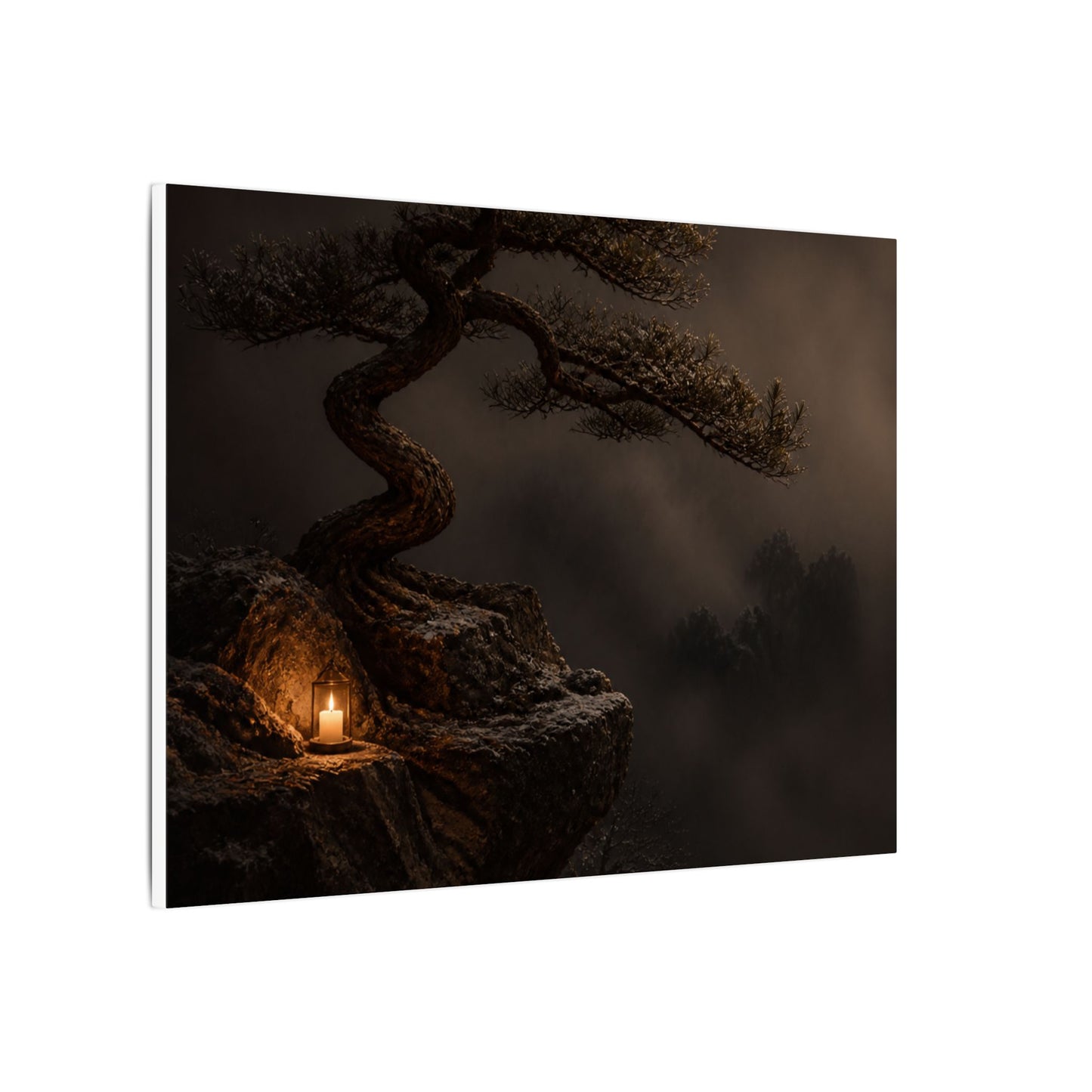 Pine Tree Shadow Zen Canvas Art | Luxurious Dark Japandi Art