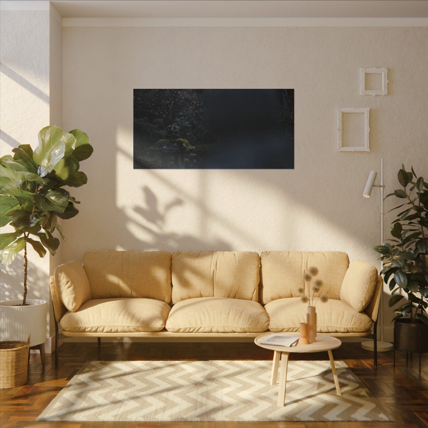 Spring Stone Lantern Moody Minimal Canvas Art | Bold Decor