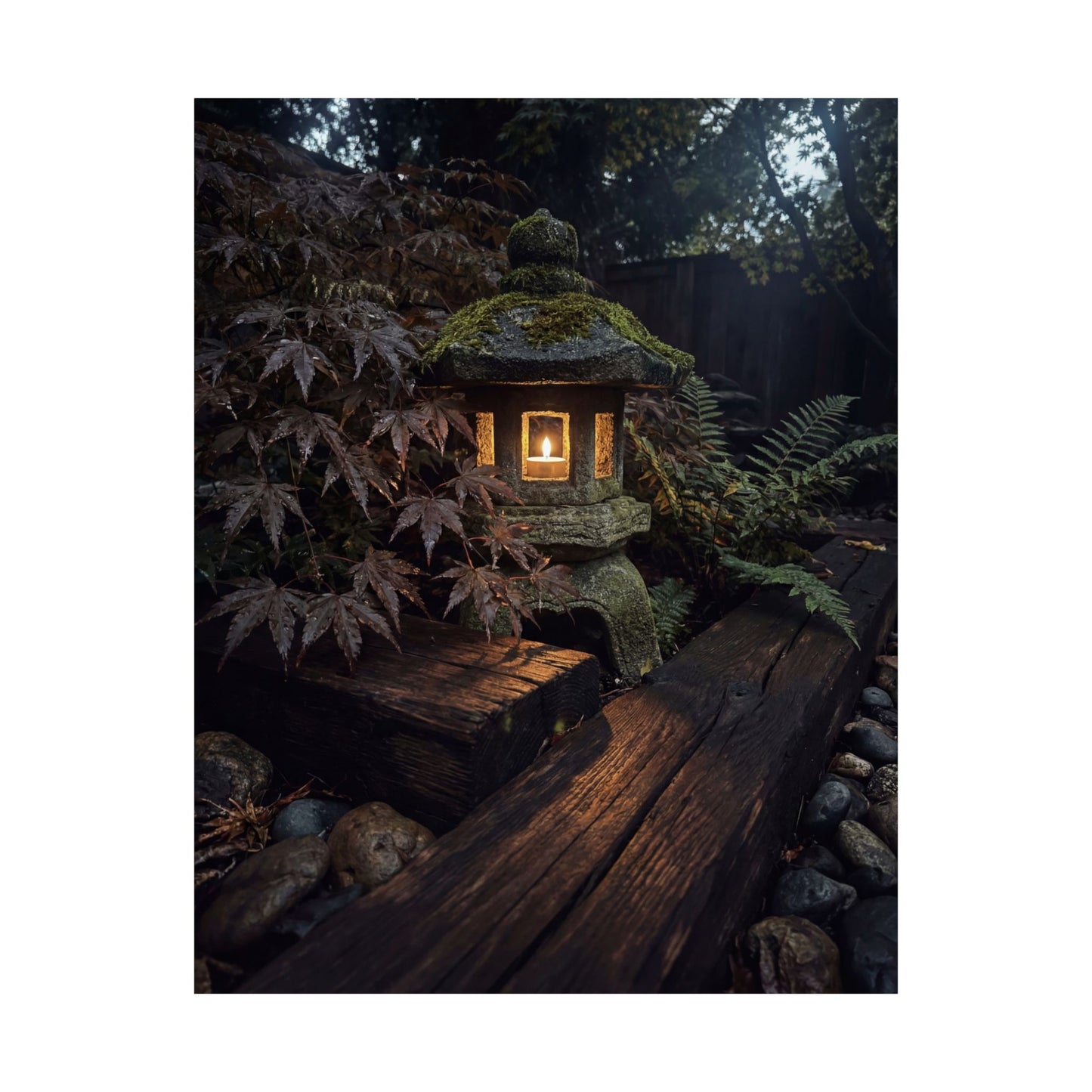 Moonlit Garden Summer Wall Art Print | Dark Japandi Sophisticated Design