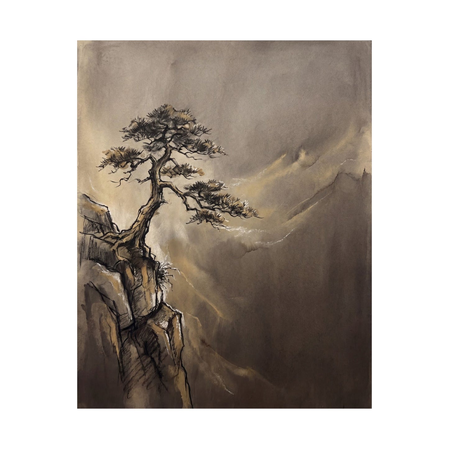 Golden Hour Pine Tree Wall Art Print - Dark Japandi Ma