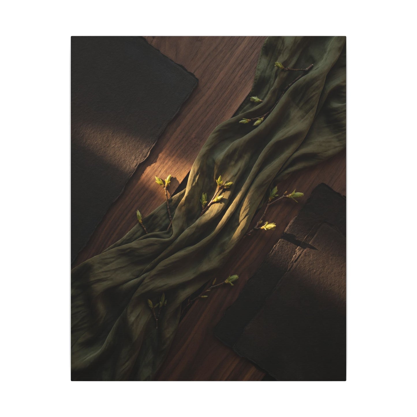 Silk Drape Canvas Art | Spring Dark Japandi Dark Texture Art