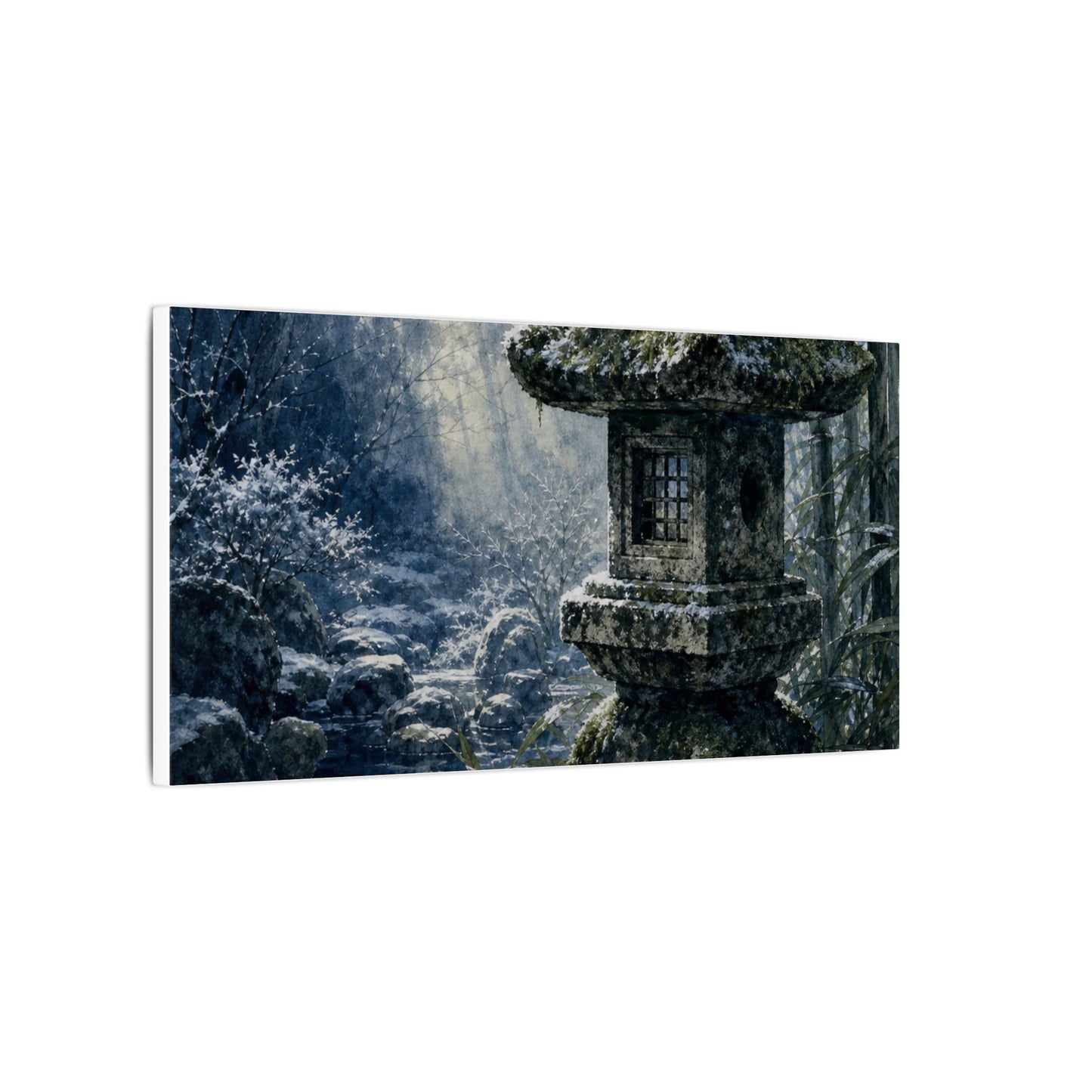 Zen Stone Lantern in Dappled | Sumi E Canvas Art