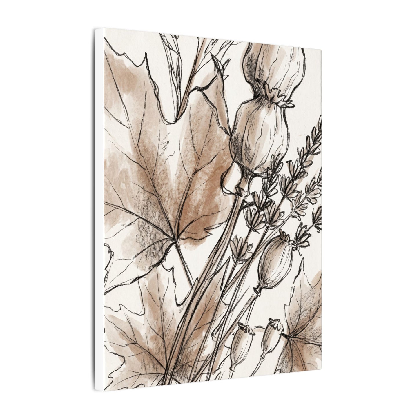 Neutral Dried Flowers Canvas Art - Minimal Line Japandi
