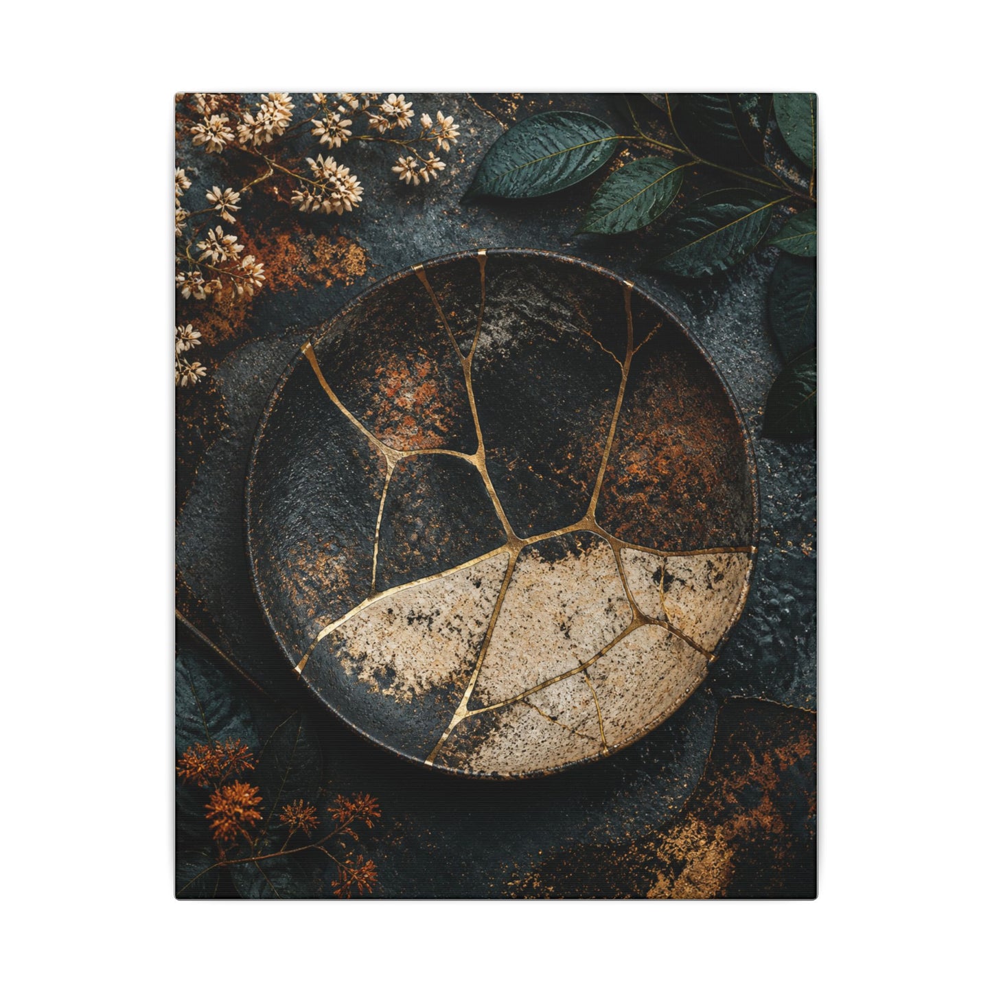 Kintsugi Rust Patina in Dawn | Gold Repair Canvas Art