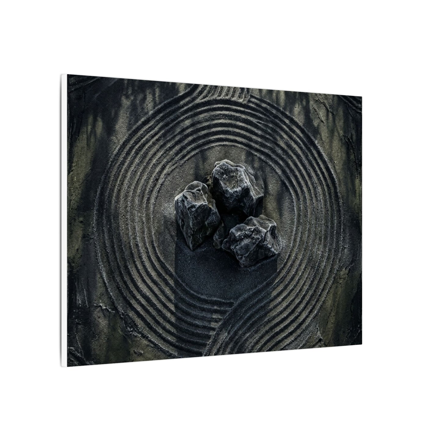 Moody Rock Garden Canvas Art - Dark Texture Dark Japandi