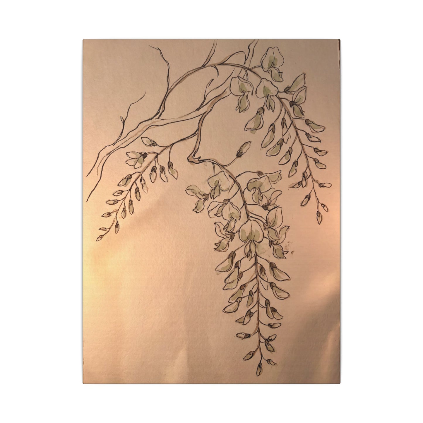 Japandi Wisteria in Candlelight | Minimal Line Canvas Art