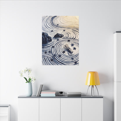 Zen Rock Garden in Golden Hour | Sumi E Canvas Art