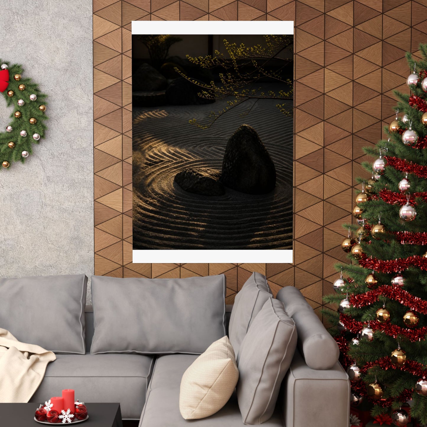 Golden Hour Rock Garden Wall Art Print - Dark Japandi Ma