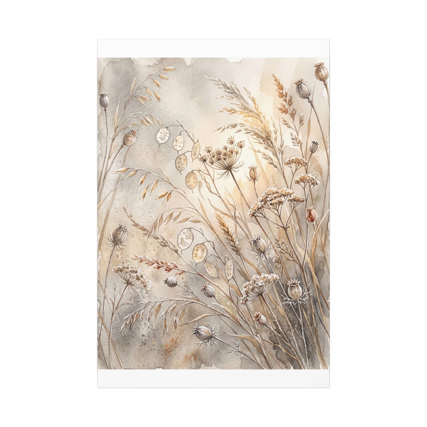 Winter Dried Flowers Watercolor Canvas Art | Warm Decor