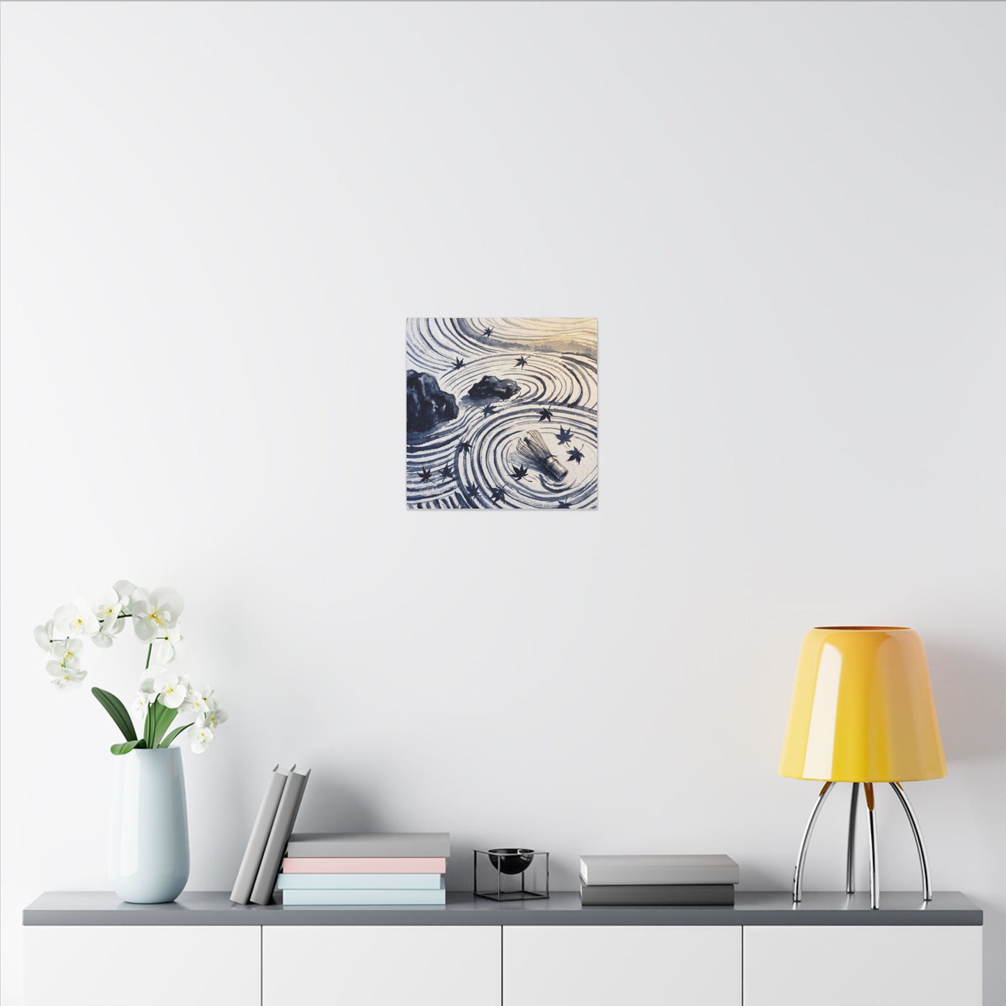Zen Rock Garden in Golden Hour | Sumi E Canvas Art