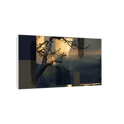 Golden Hour Pine Tree Canvas Art - Dark Japandi Kanso