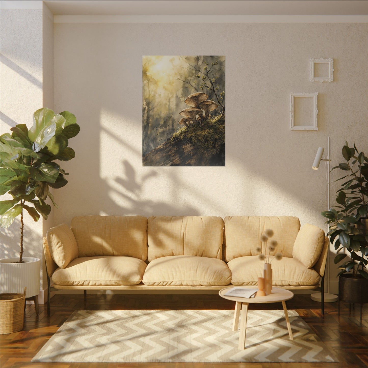 Wild Mushrooms Canvas Art | Spring Japandi Watercolor Art