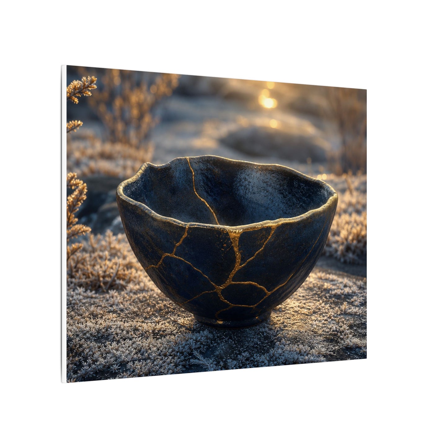 Ceramic Bowl Canvas Art | Winter Kintsugi Gold Repair Art