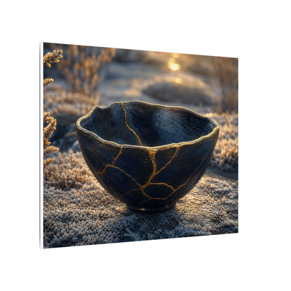 Ceramic Bowl Canvas Art | Winter Kintsugi Gold Repair Art