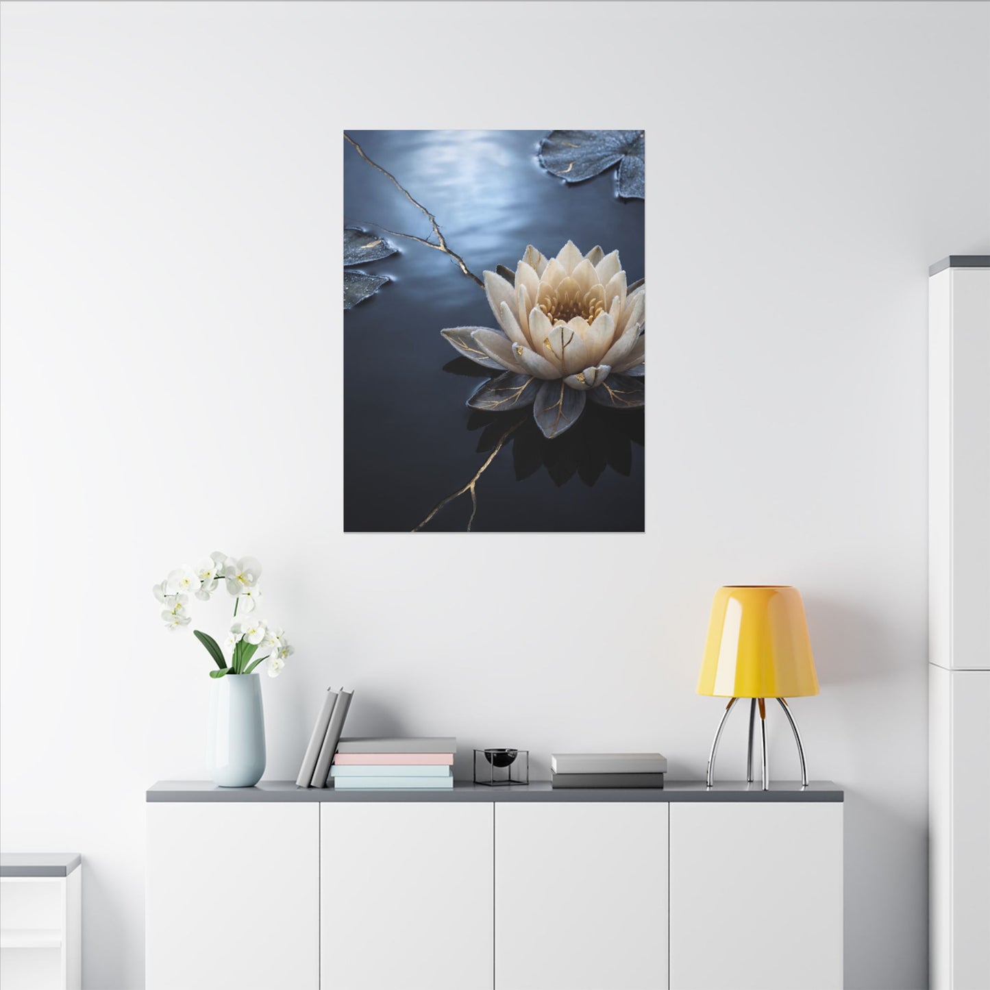 Beautiful Lotus Flower Canvas Art - Gold Vein Kintsugi