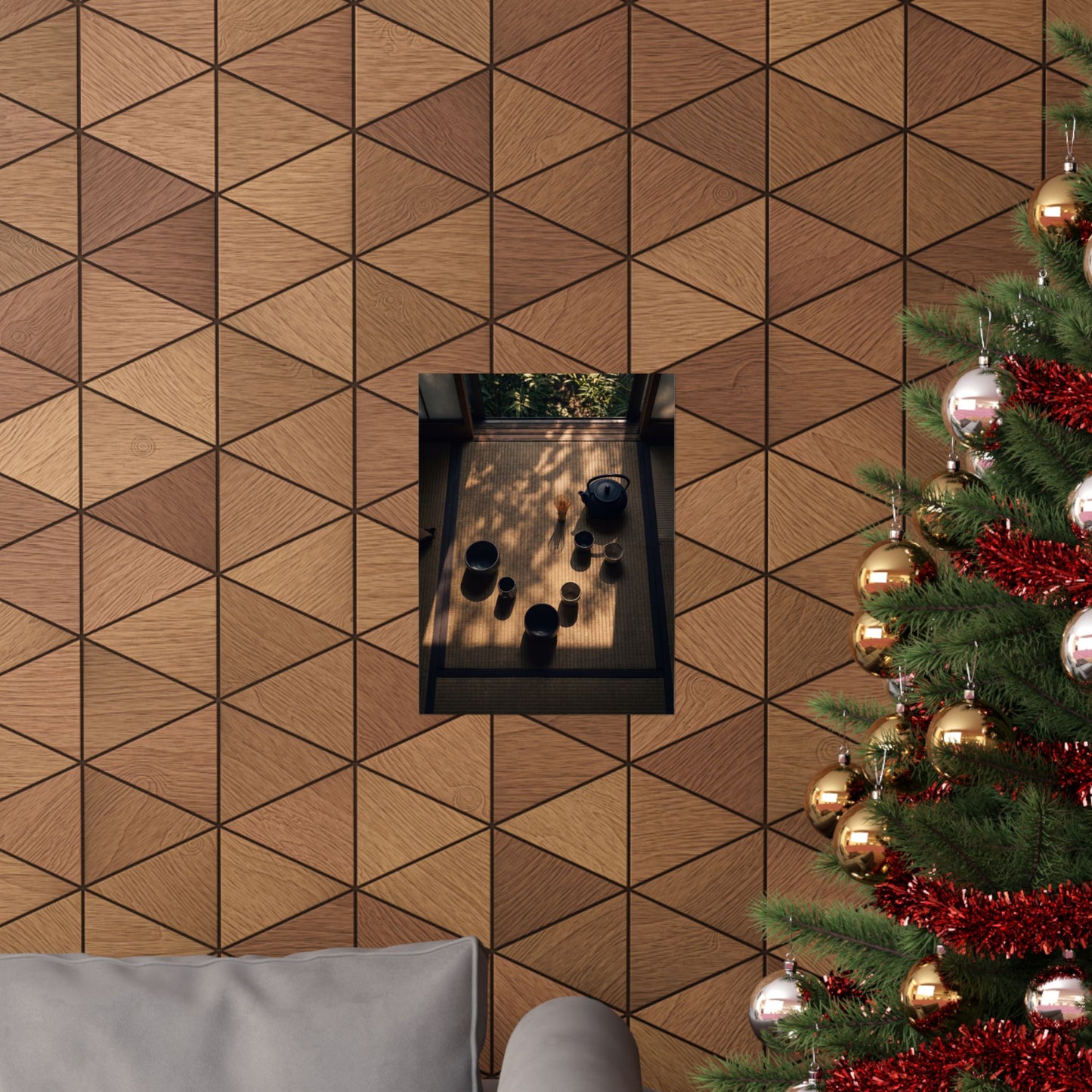 Golden Hour Tea Ceremony Wall Art Print - Dark Japandi Shibui