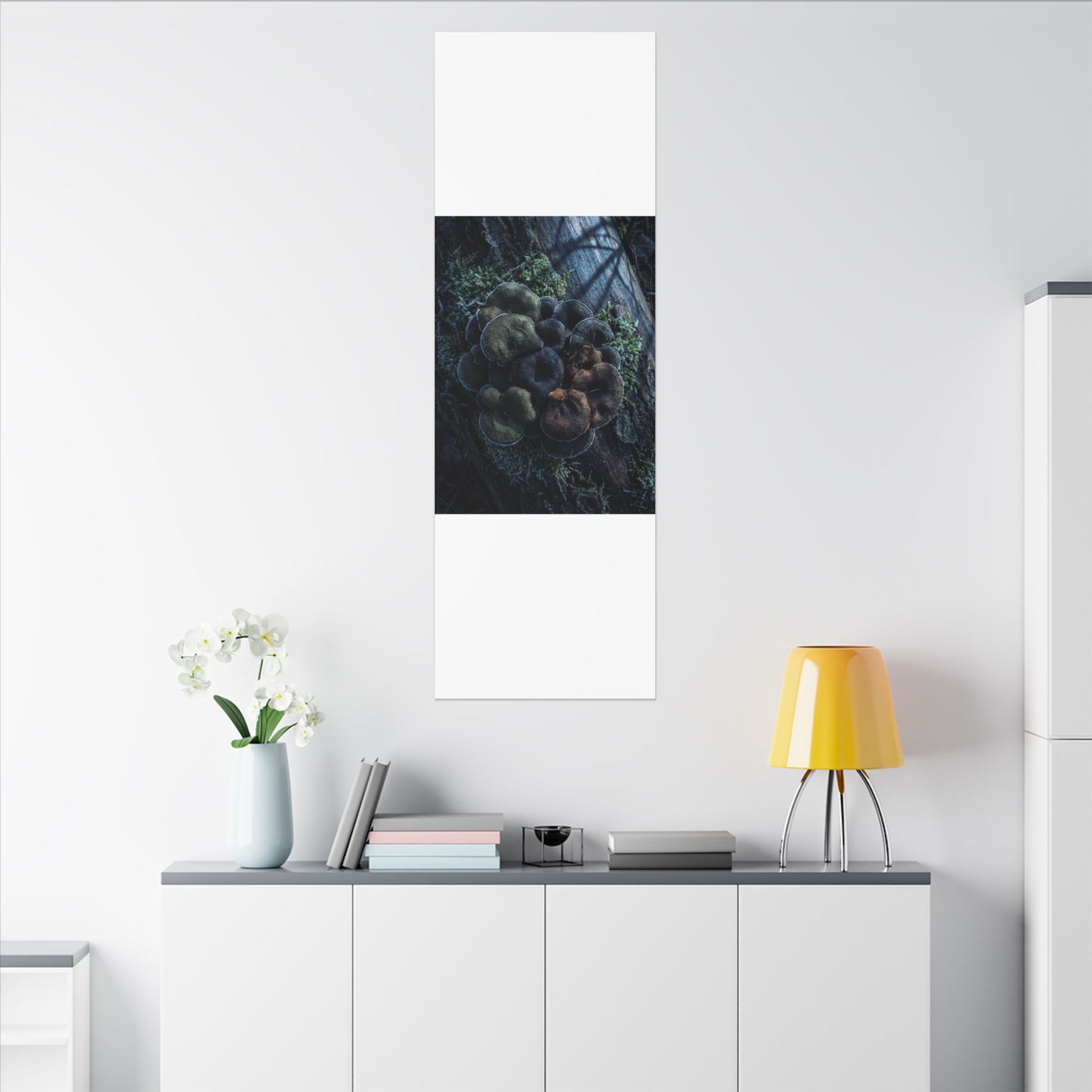 Wild Mushrooms Moody Minimal Canvas Art | Moody Dark Japandi Art