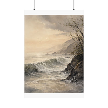 Warm Ocean Wave Wall Art Print - Watercolor Japandi