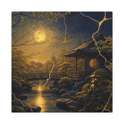 Spring Moonlit Garden Gold Vein Canvas Art | Resilient Decor