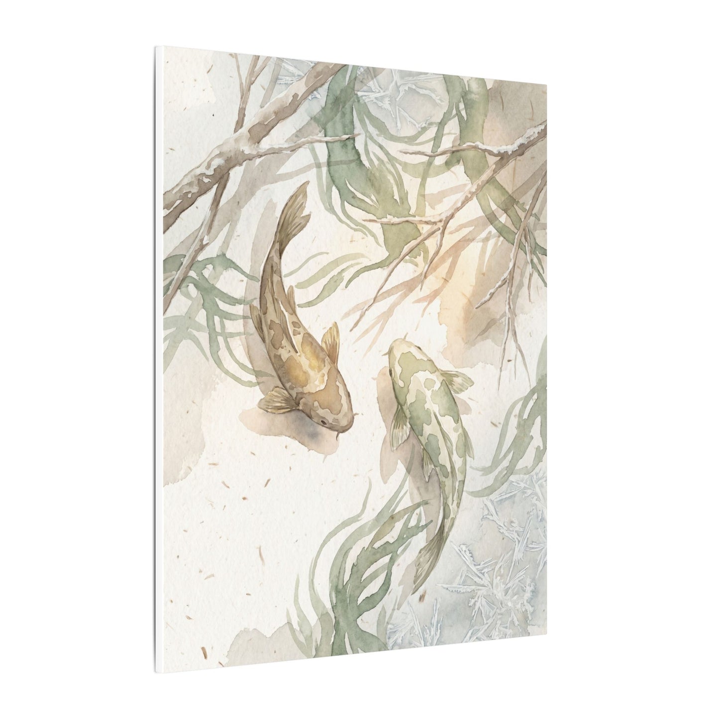 Koi Pond Canvas Art | Winter Japandi Watercolor Art