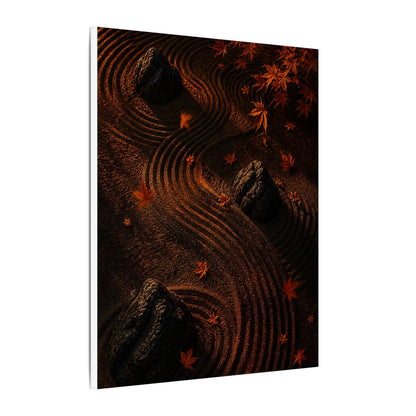 Dark Japandi Rock Garden in Golden Hour | Charcoal Ink Canvas Art