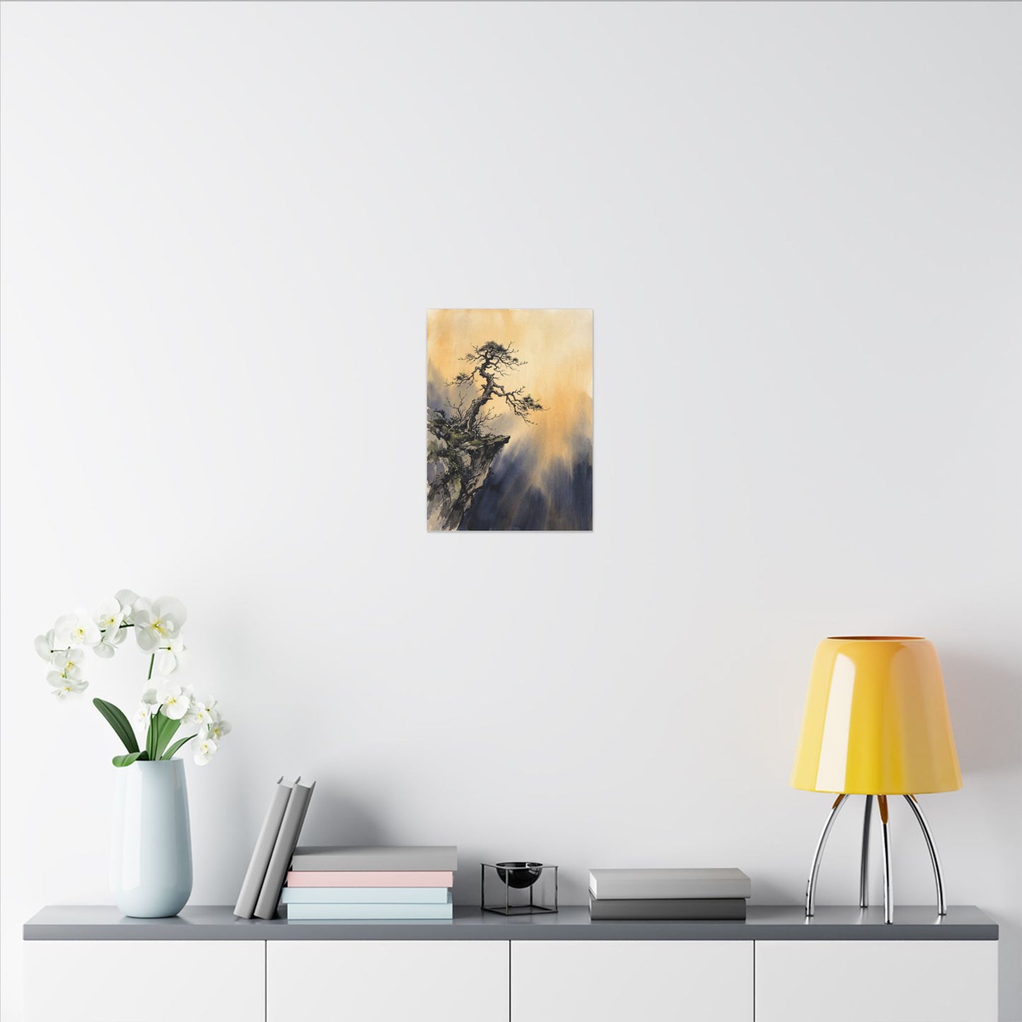 Zen Pine Tree in Golden Hour | Sumi E Canvas Art