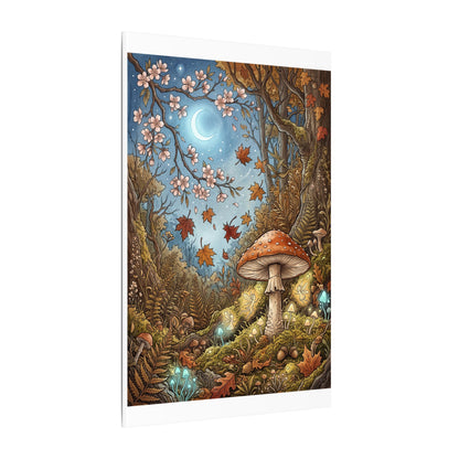 Autumn Cherry Blossom Mushroom Illustration Canvas Art | Enchanting Decor