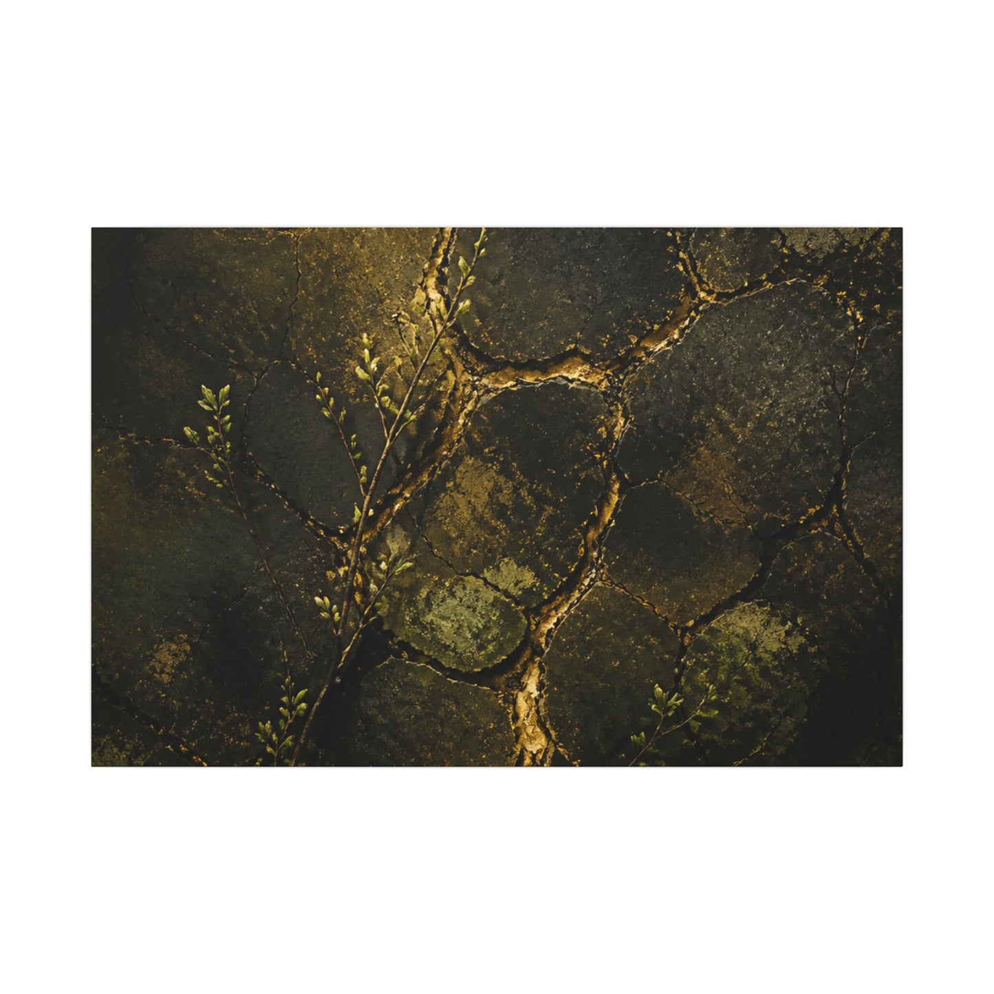 Shibui Cracked Earth Canvas Art - Dark Japandi Dark Texture