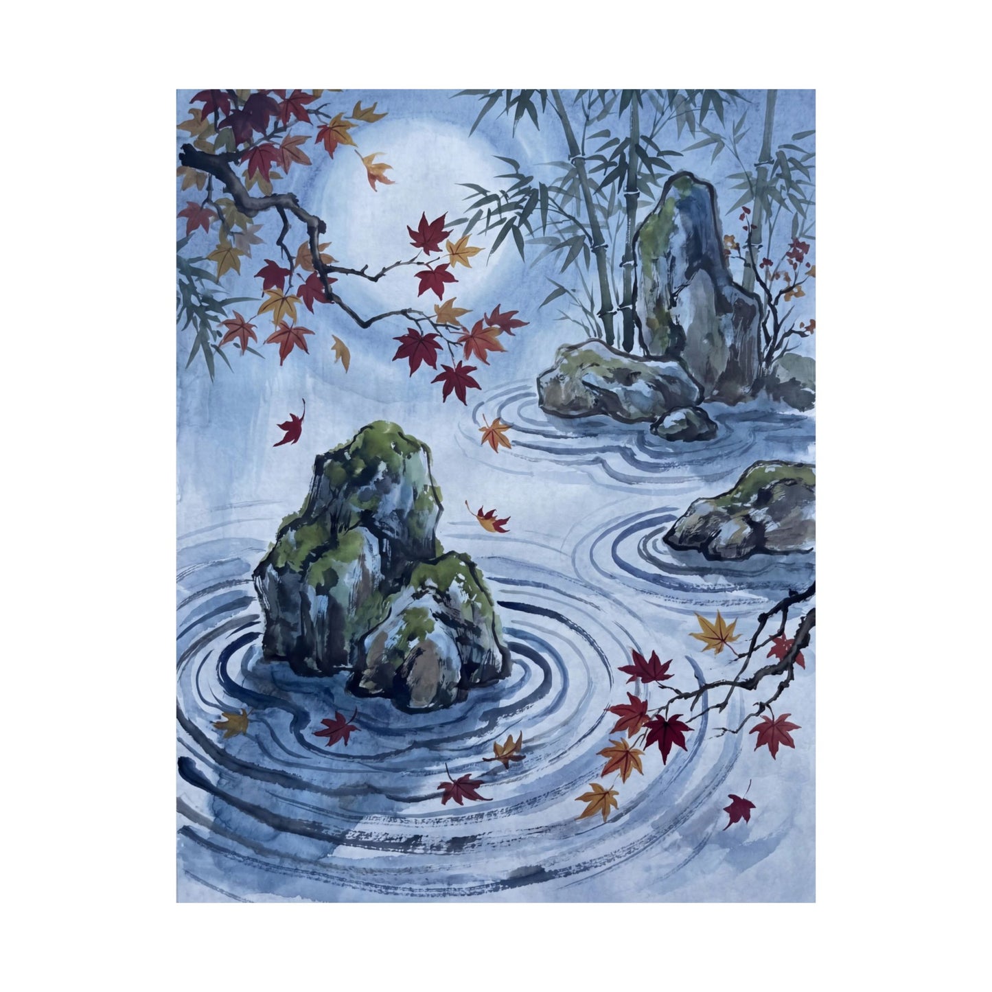 Rock Garden Sumi E Wall Art Print | Peaceful Zen Art