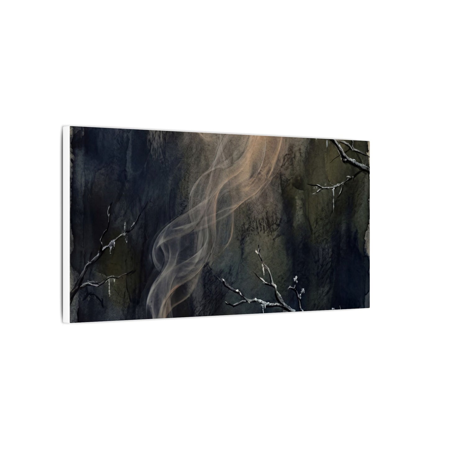 Incense Smoke Winter Canvas Art | Dark Japandi Moody Design
