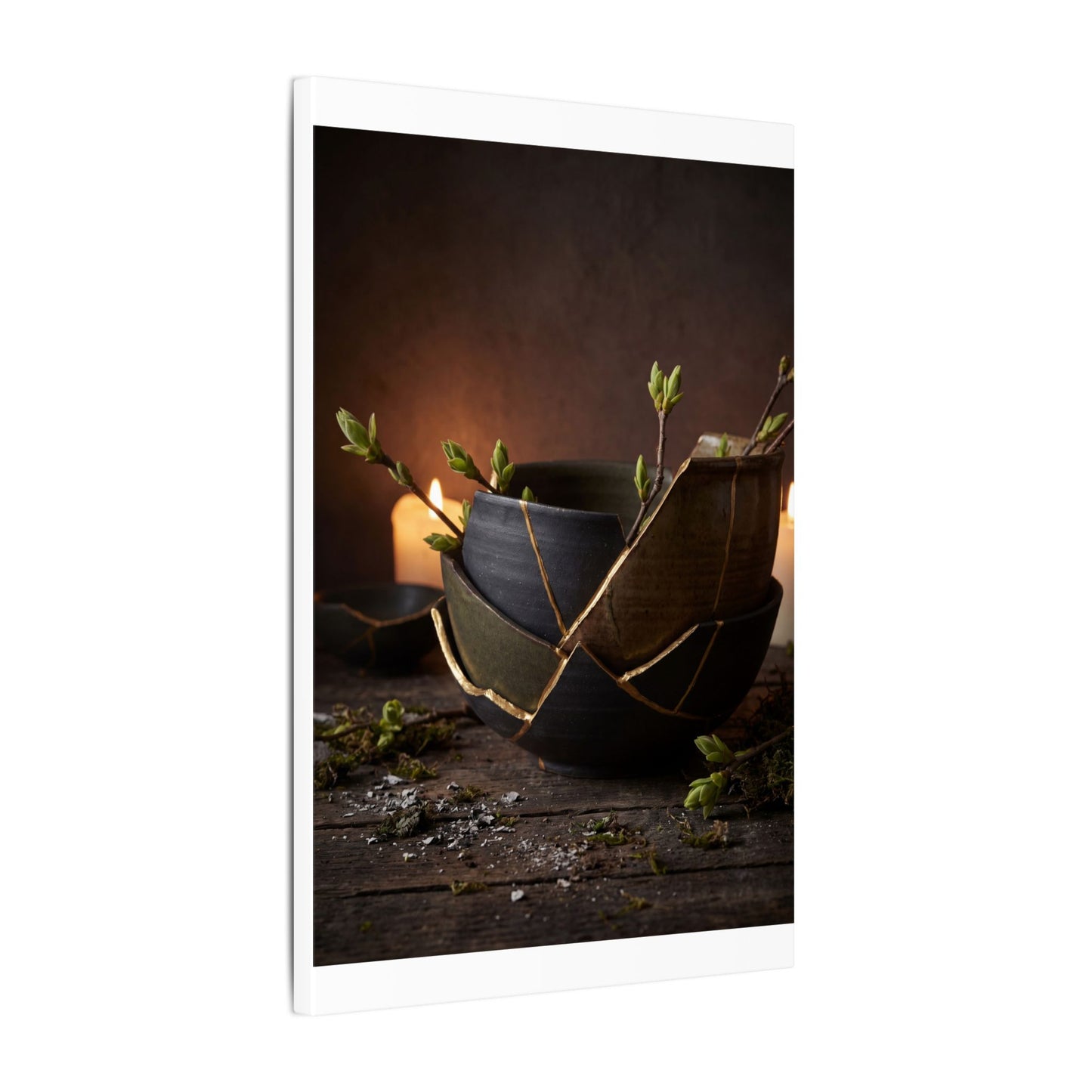 Broken Pottery Spring Canvas Art | Dark Japandi Luxurious Design