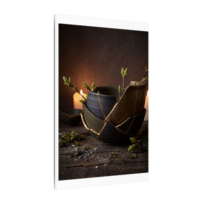 Broken Pottery Spring Canvas Art | Dark Japandi Luxurious Design