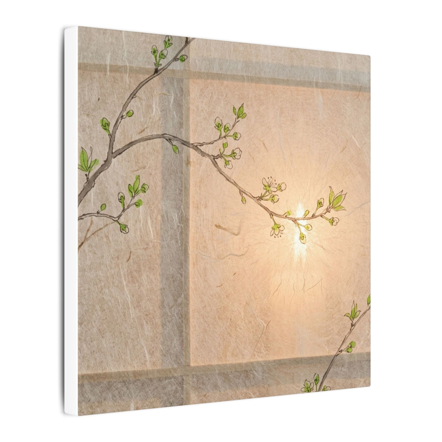 Warm Shoji Screen Canvas Art - Minimal Line Japandi