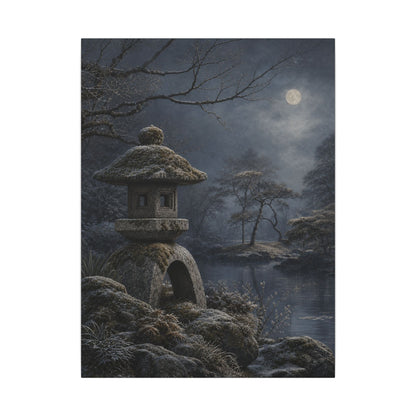 Stone Lantern Canvas Art | Winter Japandi Japanese Pattern Art