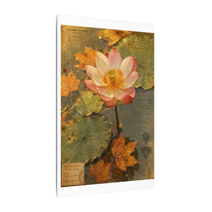 Autumn Lotus Flower Herbarium Canvas Art | Rustic Decor