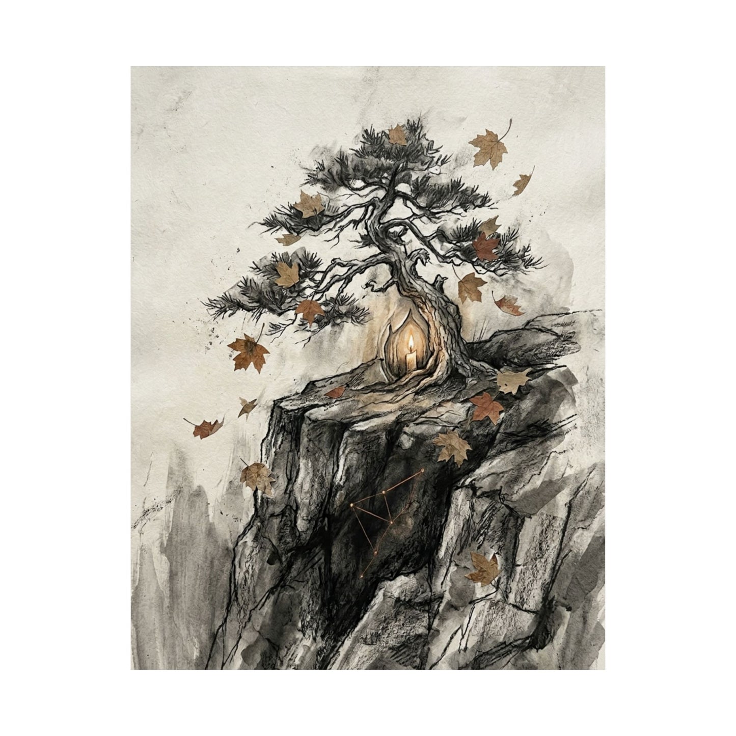 Pine Tree Autumn Wall Art Print | Japandi Elegant Design