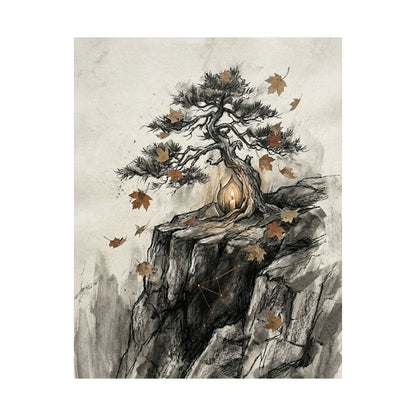 Pine Tree Autumn Wall Art Print | Japandi Elegant Design