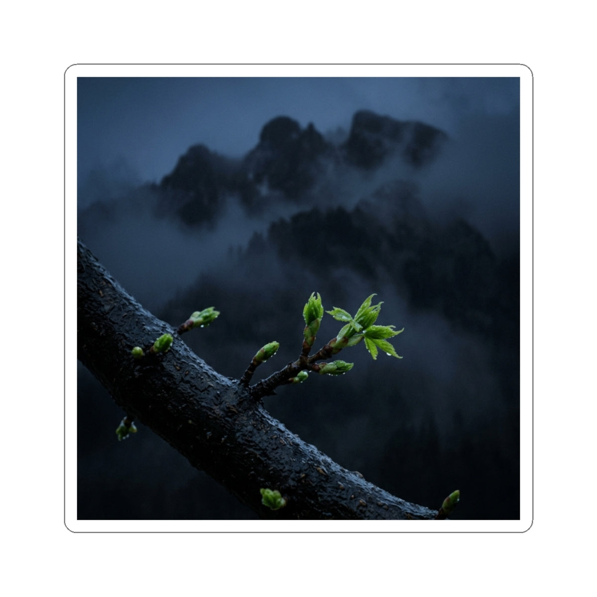 Mountain Mist Moody Minimal Sticker | Bold Dark Japandi Art